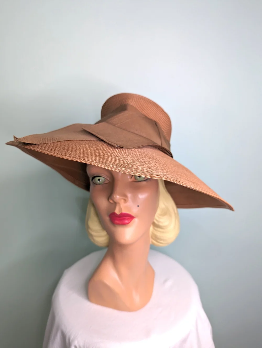 The House Of Hats Vintage 1940s Union Made Brown Wide Brim Straw - Main Image