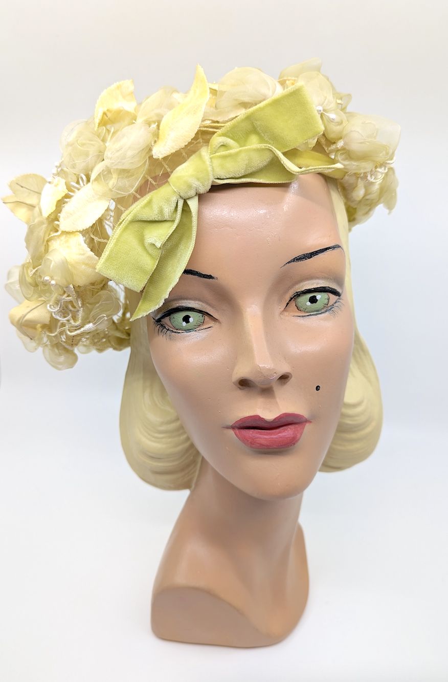 Vintage 1960s Yellow Floral Wire Cocktail Hat