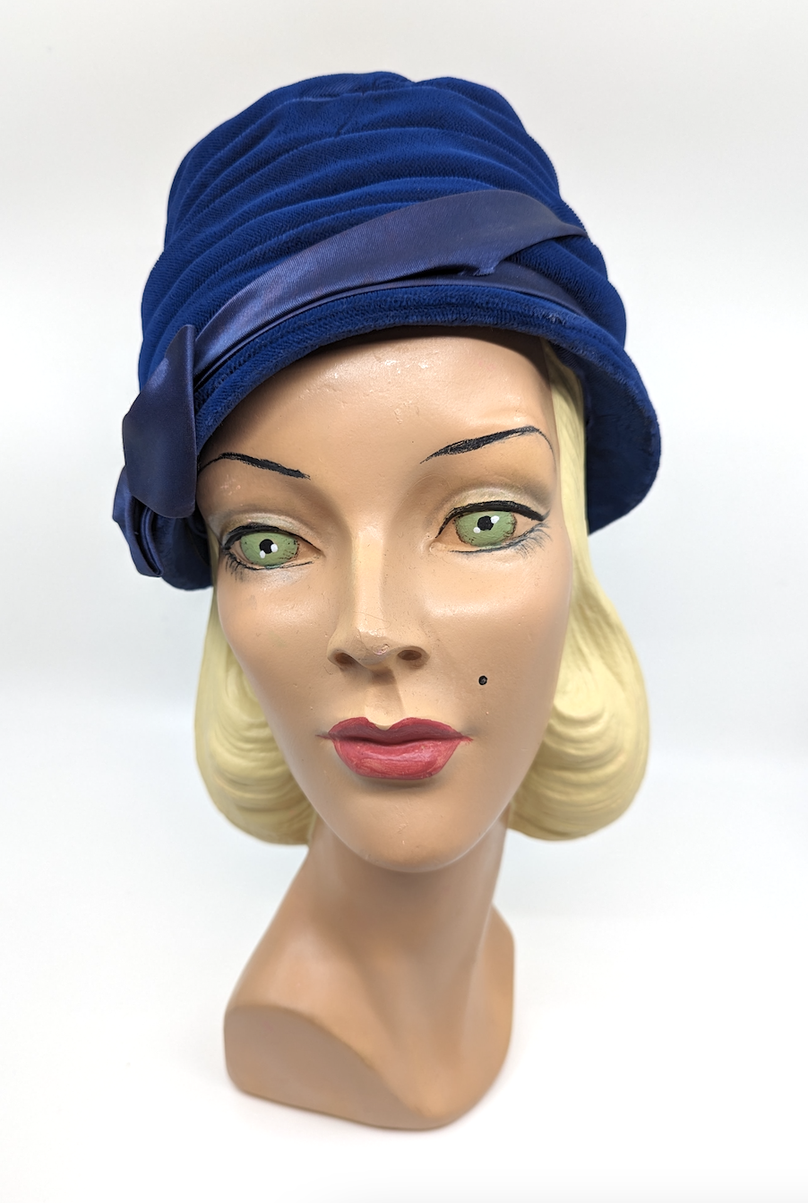 Vintage 1950s Blue Velvet Turban Hat | The House Of Hats display picture 3