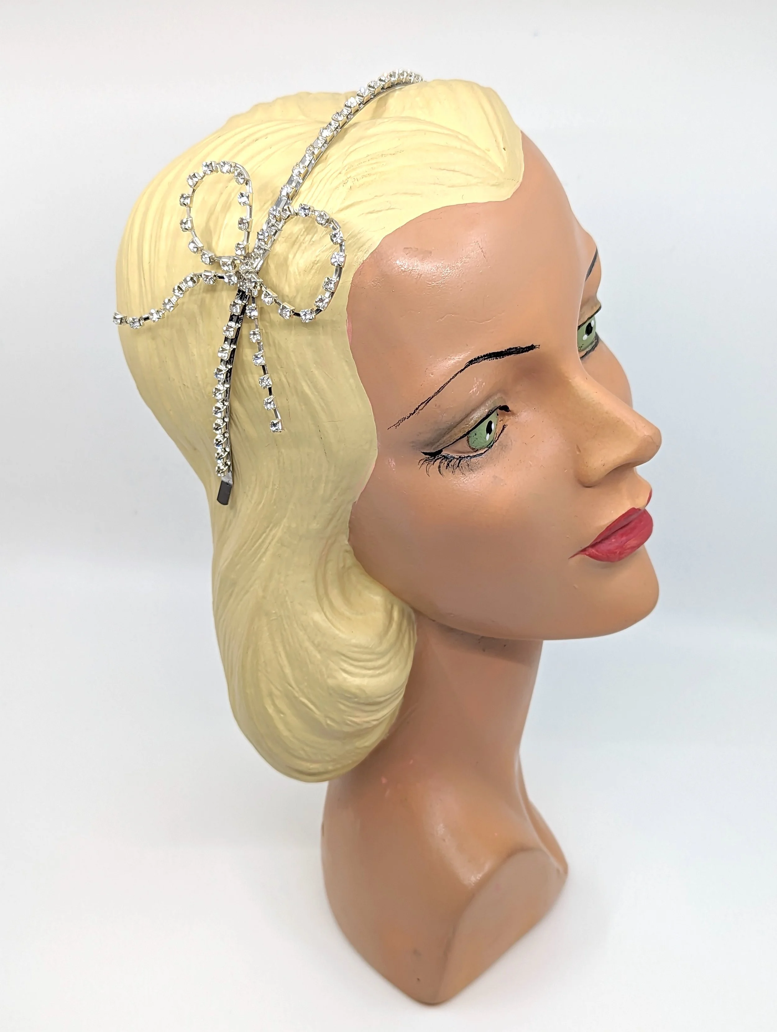 BOWS LOVER Coquette Ribbon RHINESTONE HEADBAND - Silver