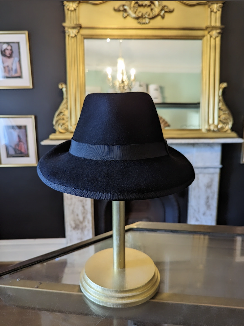 MID CENTURY Fedora- Black Fur Felt Mens Hat/Custom Made