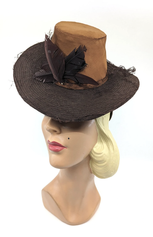 Vintage 1940s Brown Felt Silk Feather Mini Tilt Hat | The  display picture 1