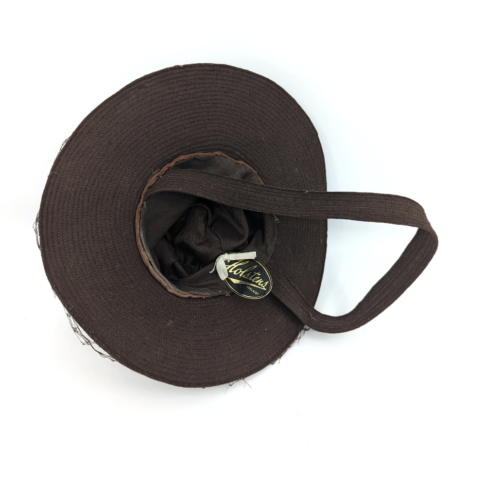 Vintage 1940s Brown Felt Silk Feather Mini Tilt Hat The House Of