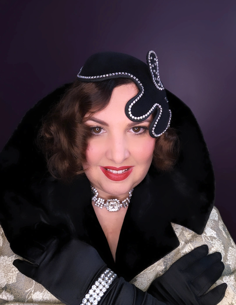 Glitz & Glamour - Black Fur Felt Swarovski Rhinestone Cocktail Hat