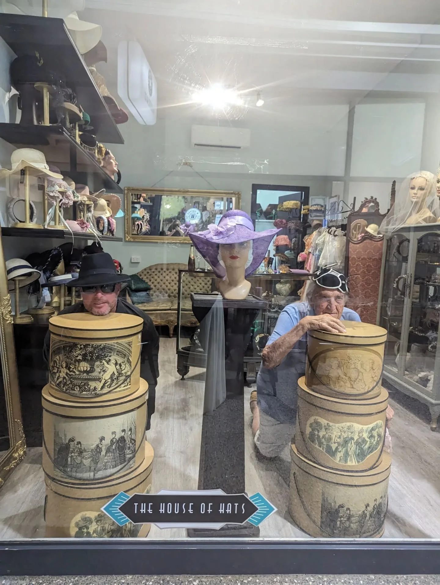 Who needs mannequin heads when you’ve got real ones? 😜
Just another day of silliness at The House of Hats! 🎩💜
#hatshop #madhatters #hatmaker #milliner #millinery #toowoomba #menshats #womenshats #hatfashion #toowoombabusiness #couturemilli
