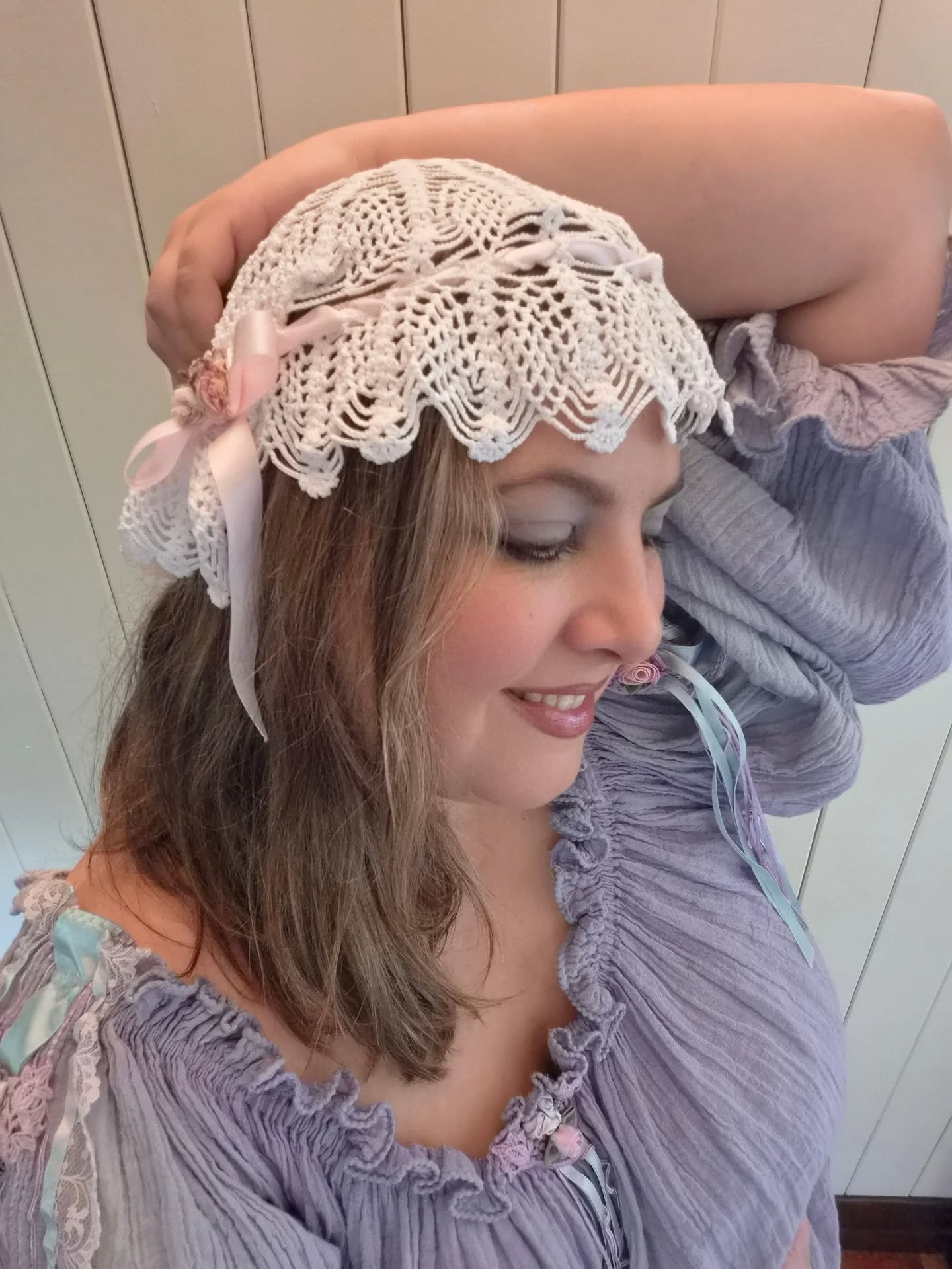 &ldquo;A little blush, a little lace, and a whole lot of vintage charm. 

The Rosebud boudoir cap is for those soft, dreamy moments&mdash;whether you&rsquo;re in silk or your favorite blouse.

 One-of-a-kind and crafted with love. 🌸&rdquo;

#lacehat