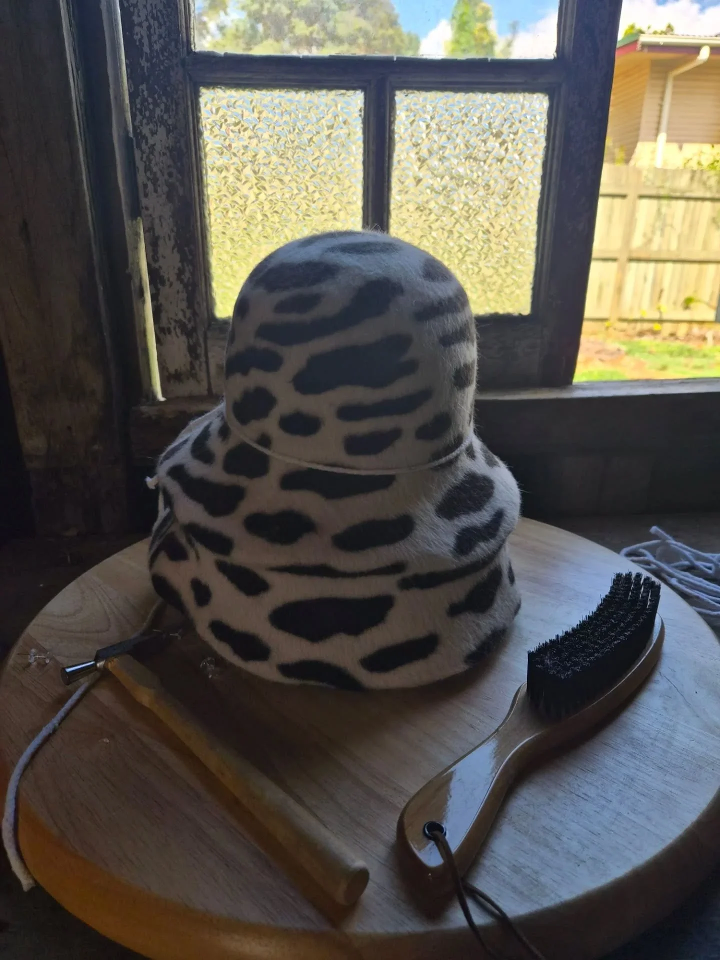 COMING SOON ✨️ 

Blocking this super fun animal print fur felt I&rsquo;ve been saving for just the right style&hellip; and I think I&rsquo;ve finally found it.

Can&rsquo;t wait to see how this one turns out...lots of new styles coming to the shop so