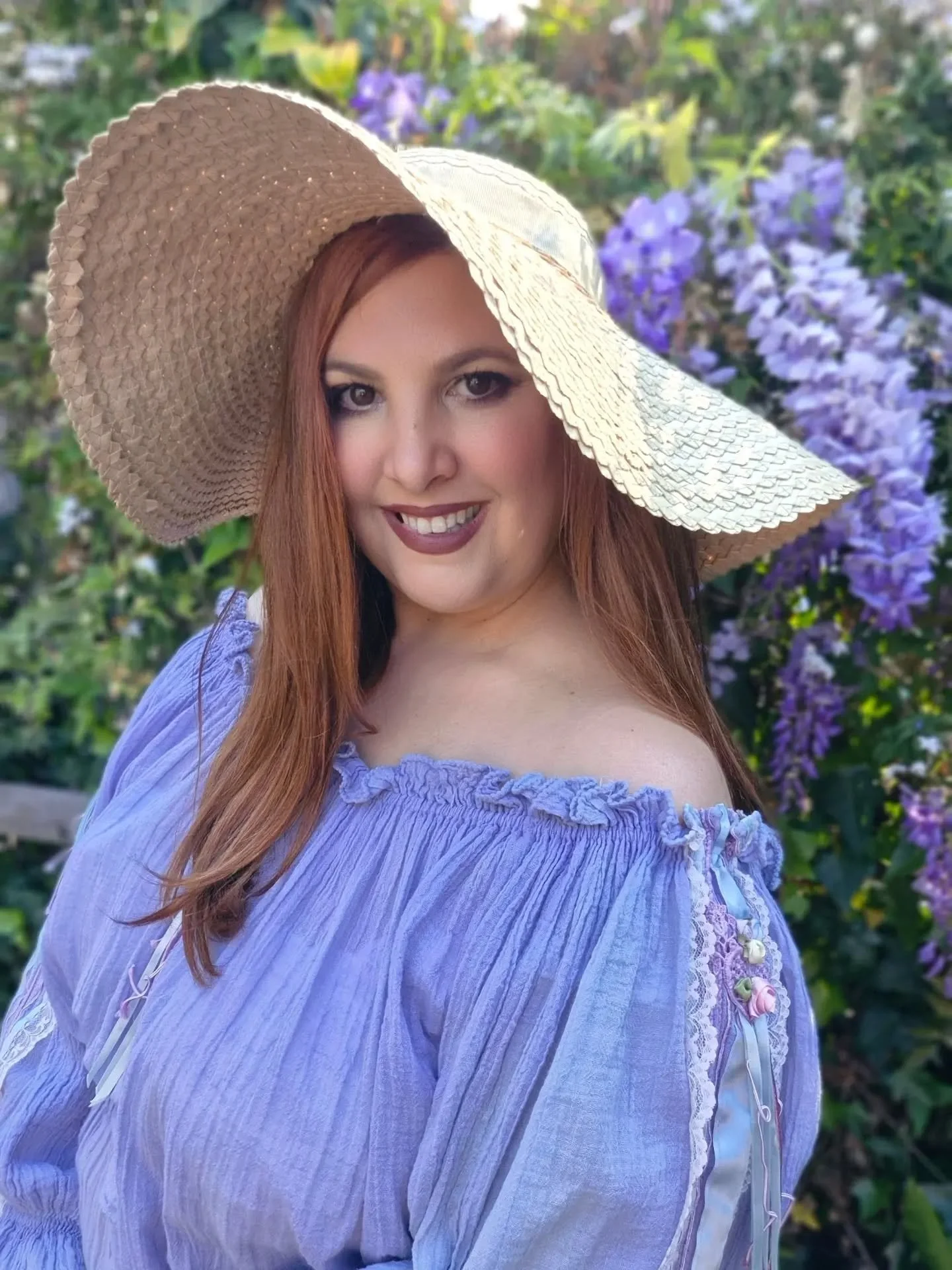 A little springtime magic amongst the wisteria&hellip; 🌿💜

Wearing our ' NEVERLAND'  wide brim  straw hat,a beautifully romantic piece made for slow summer days, garden wanderings and a little everyday whimsy.

Because hats don&rsquo;t need a speci