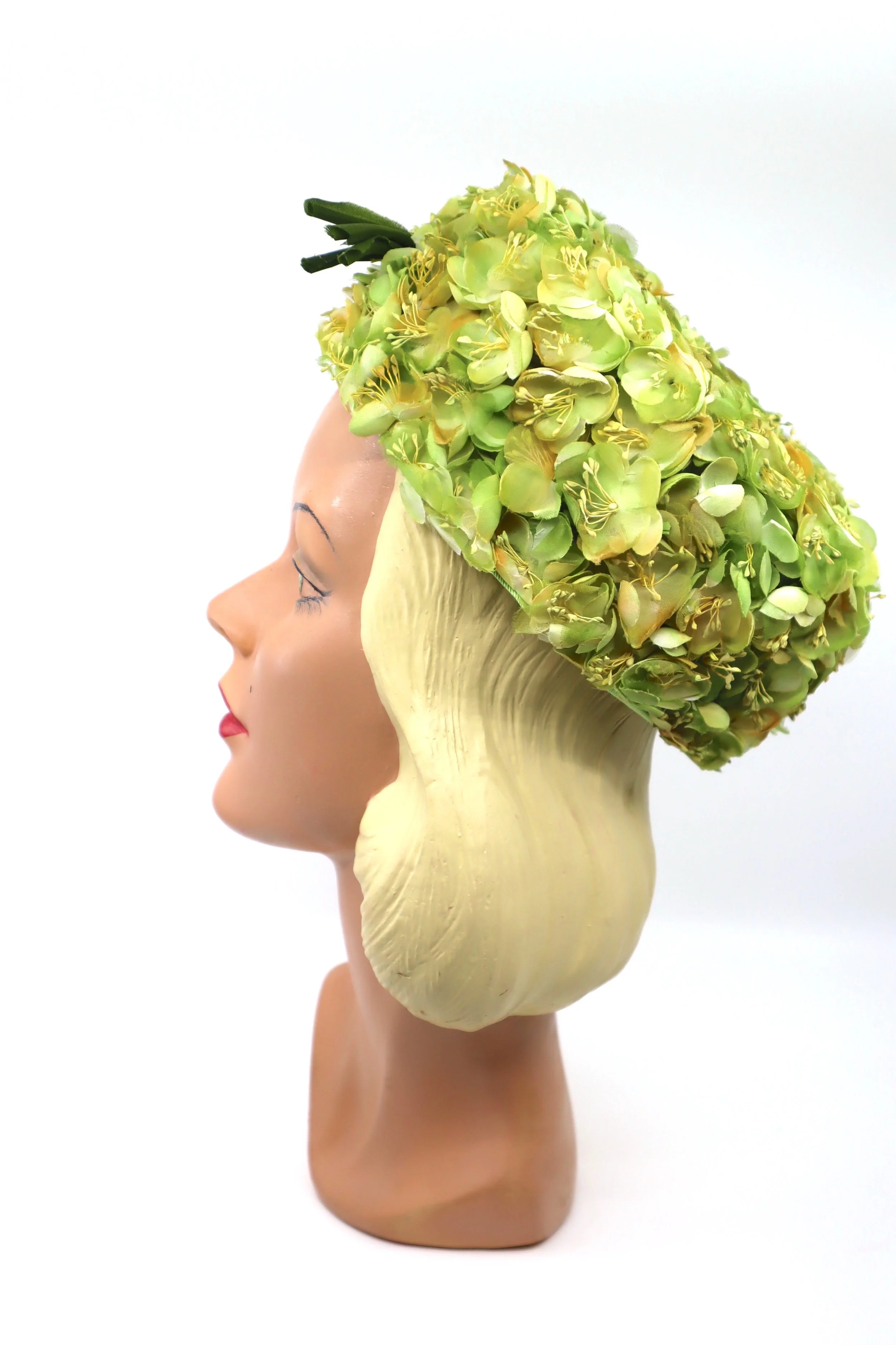 The House of Hats 1950s Green Floral Pill Box Hat Vintage Hat Shop .JPG