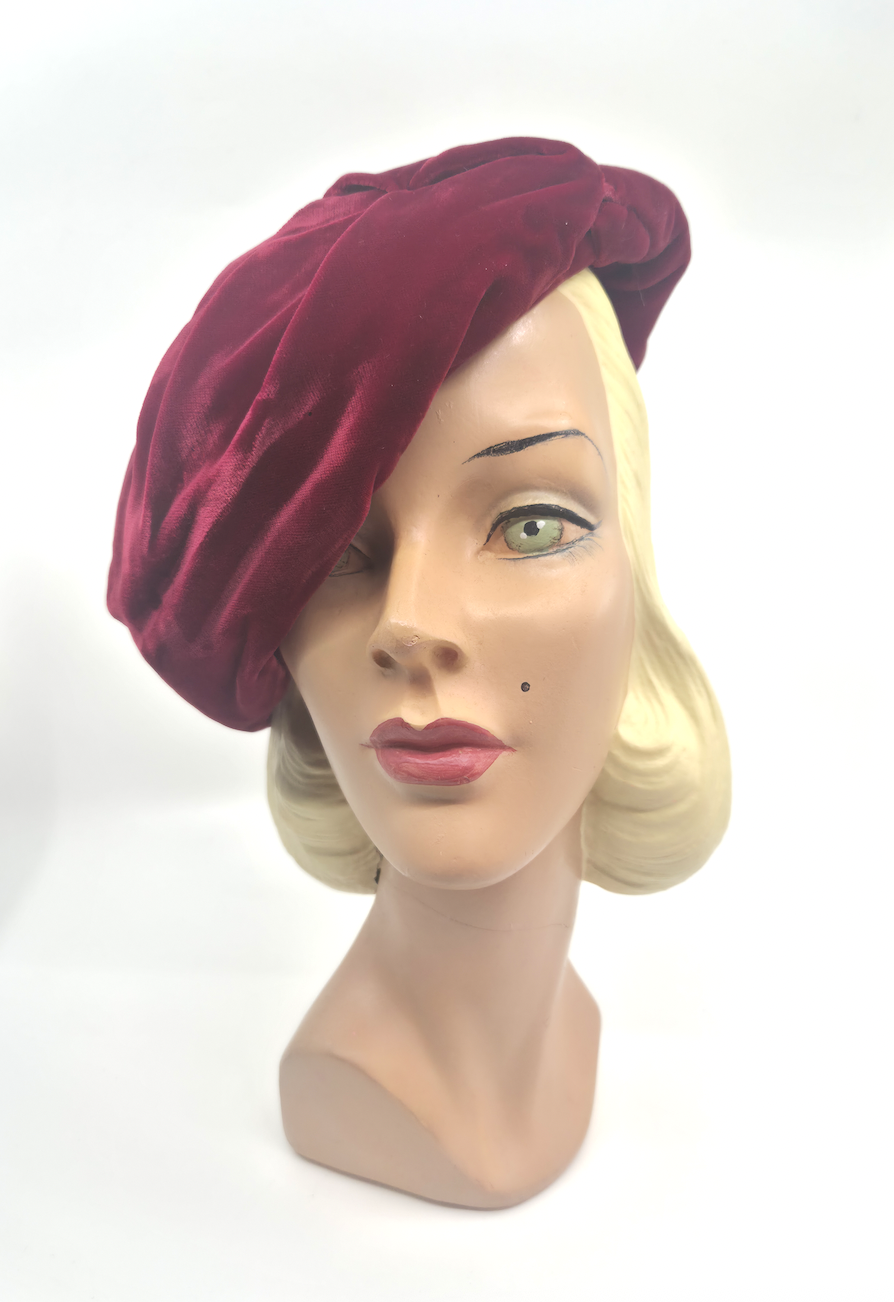 The House Of Hats Vintage 1950s Burgundy Velvet  Beret Hat | Hat Shop Australia .png