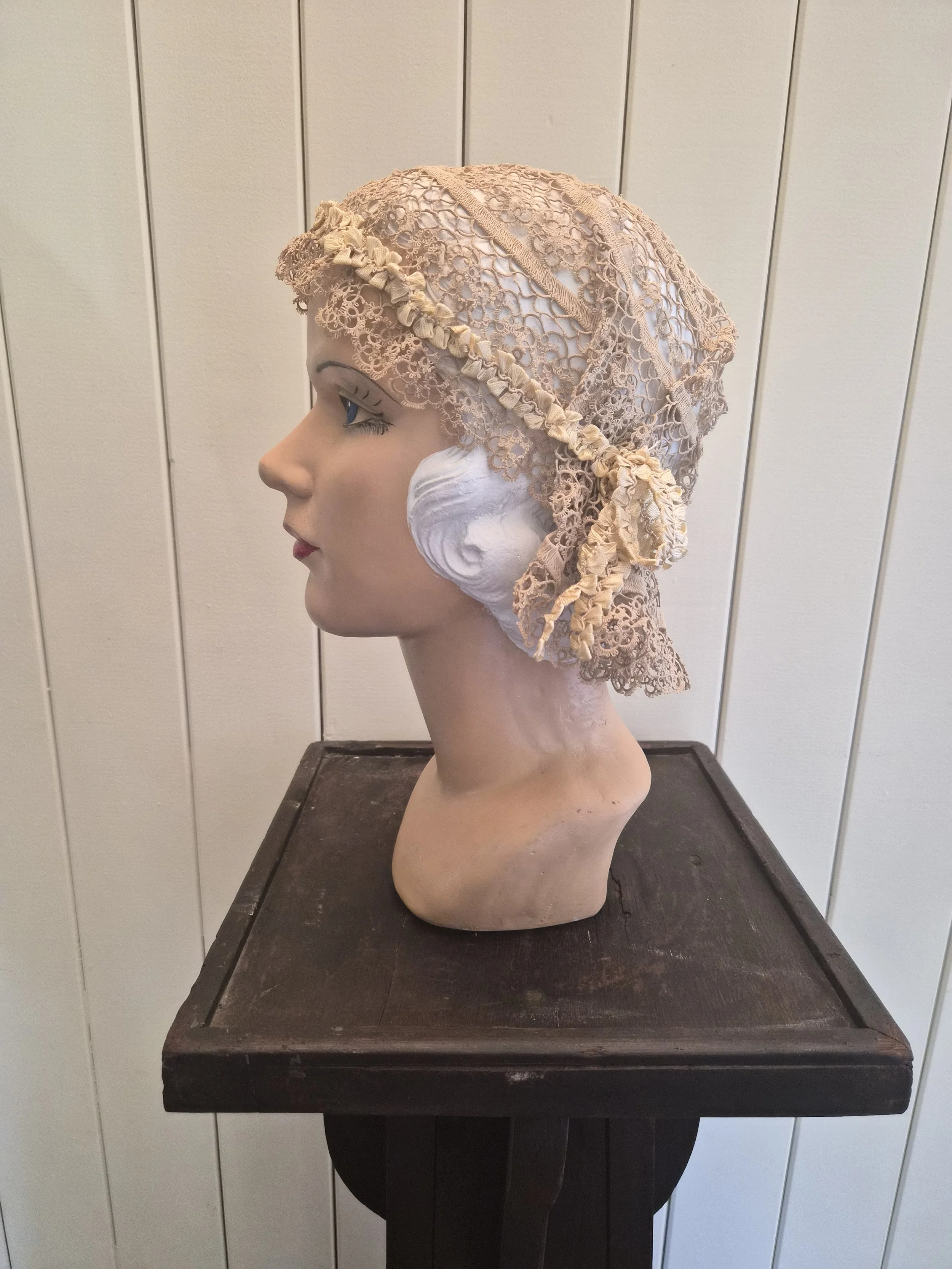 The House Of Hats Lace Serenity  Antique Soft Nude Boudior Cap Skull Millinery Australia .jpg