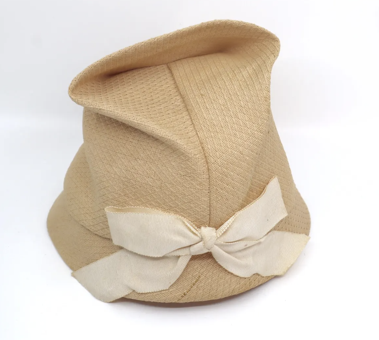 The House Of Hats Vintage 1930s Straw Canvas Hat - Summer Sports Cloche Grosgrain Bow Vintage Hats Australia .png