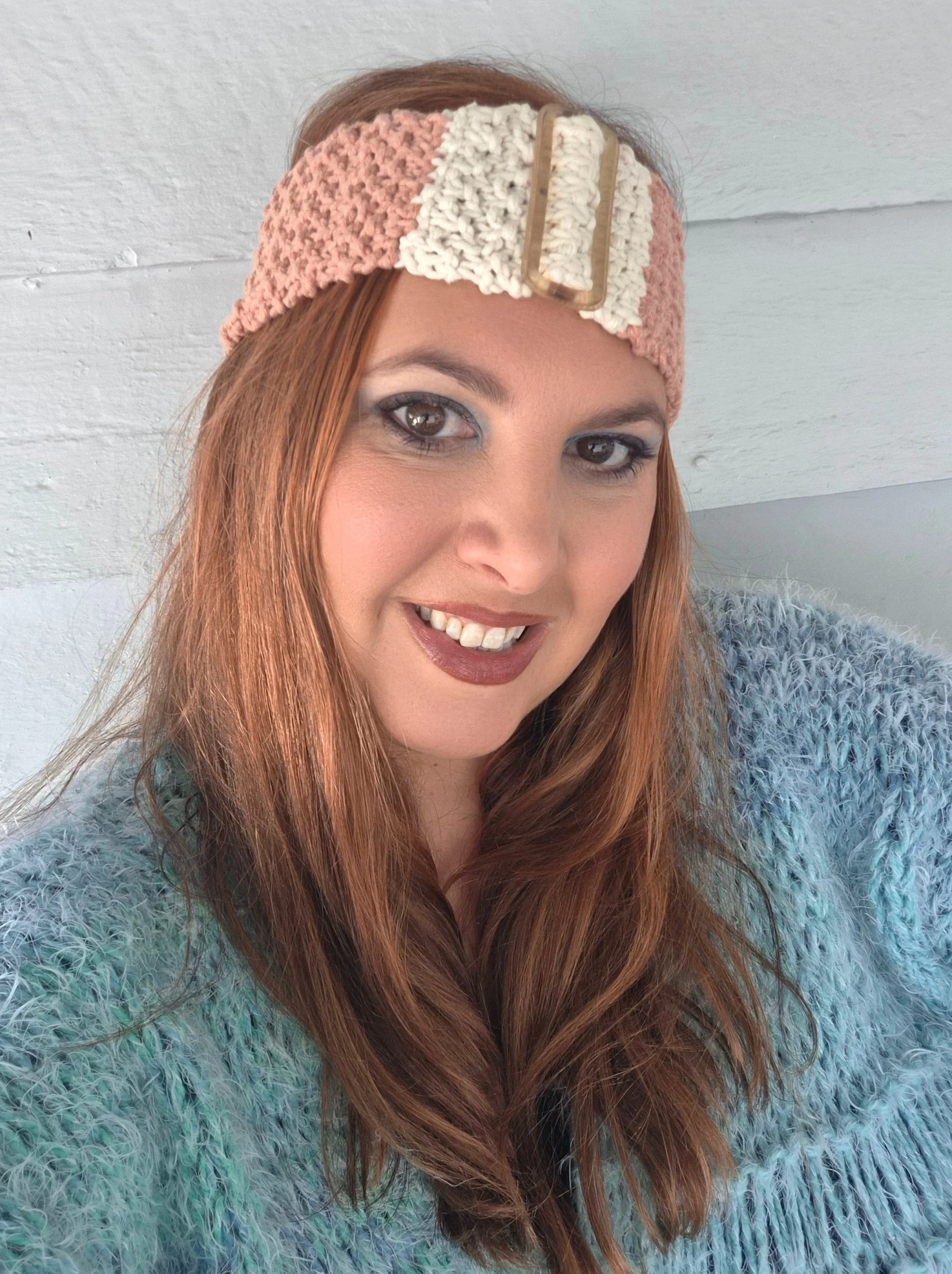 SUNDAY Pink Stripe knitted Wool Headband Vintage  Buckle