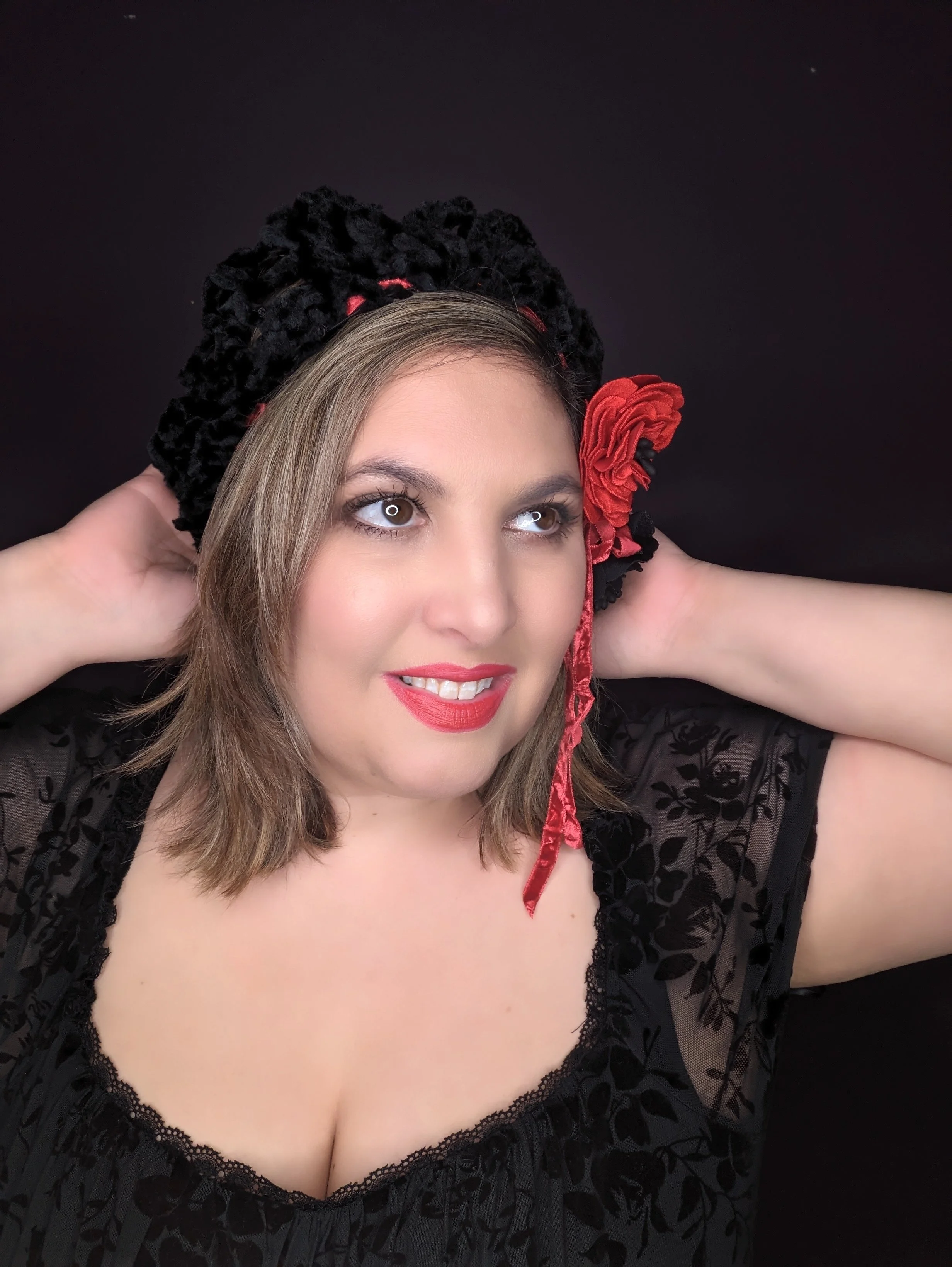 The House of Hats Midnight Rose Snood Winter Beret Velvet Flowers Hat Shop Australia .jpg