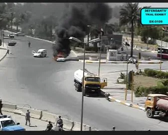 Notice that the white Kia is still on fire, however there are barely any other cars in the area, not a single injured or killed person and next to no first responders present.