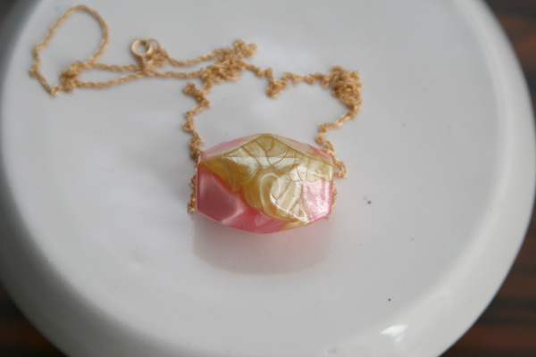 Yellow Pink Hexagon Unique Bead