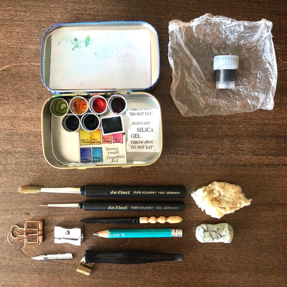 Instead of putting my paints in half pans , I put them in lip balm caps. And that piece of Glad Press'n Seal is the perfect wrapper for my small Dinky Dip of ink just in case of any leaks.
