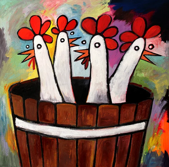 Four Chickens in a Barrel