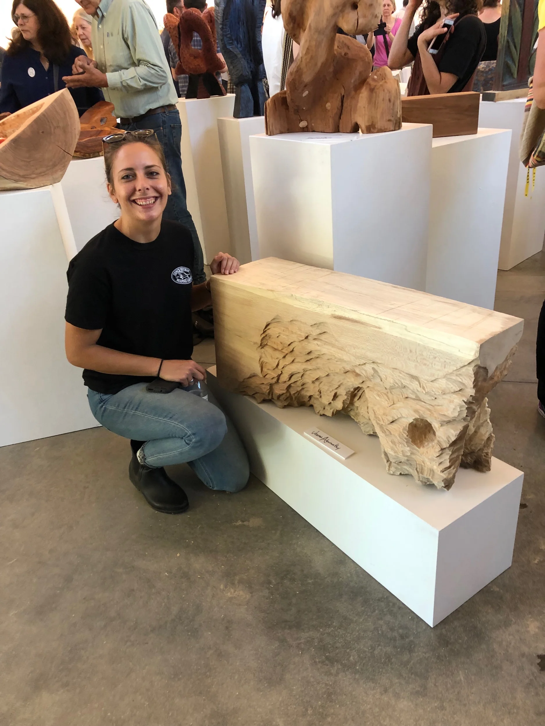 My friend Jeanne and her bench she made in wood.