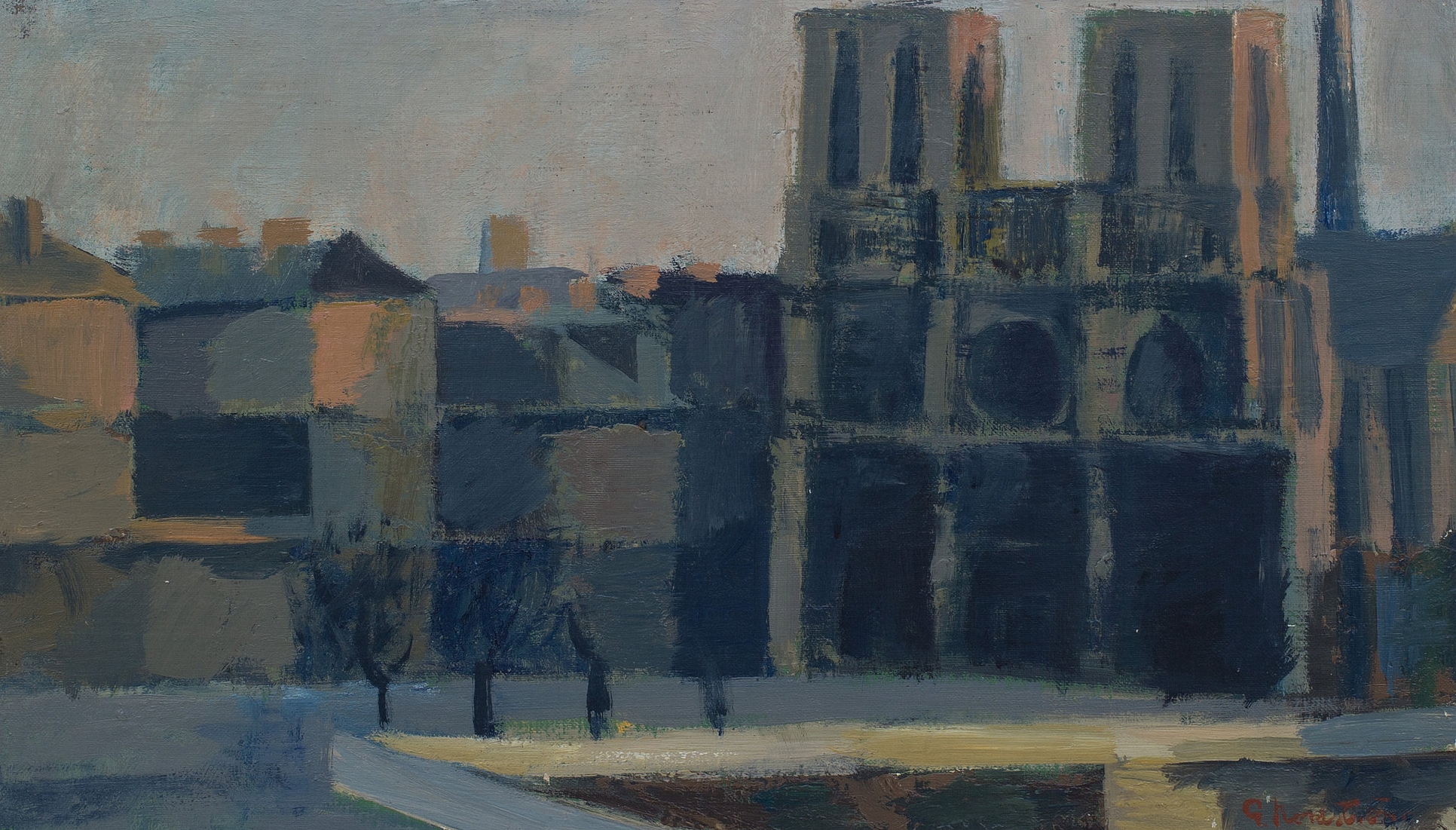 'Notre Dame, Paris' by Gerhard Nordström (1925–) oil on canvas on panel igned 32 x 55 cm