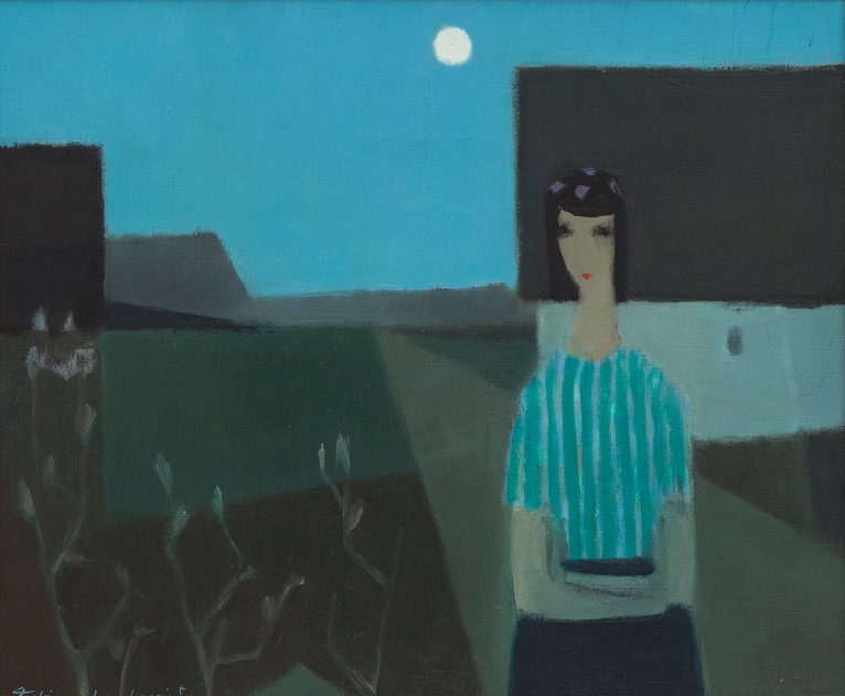 'Woman in Village' by Fabian Lundqvist (Swedish 1913-1989) oil on canvas signed 46x38 cm AU $2150 inquire here