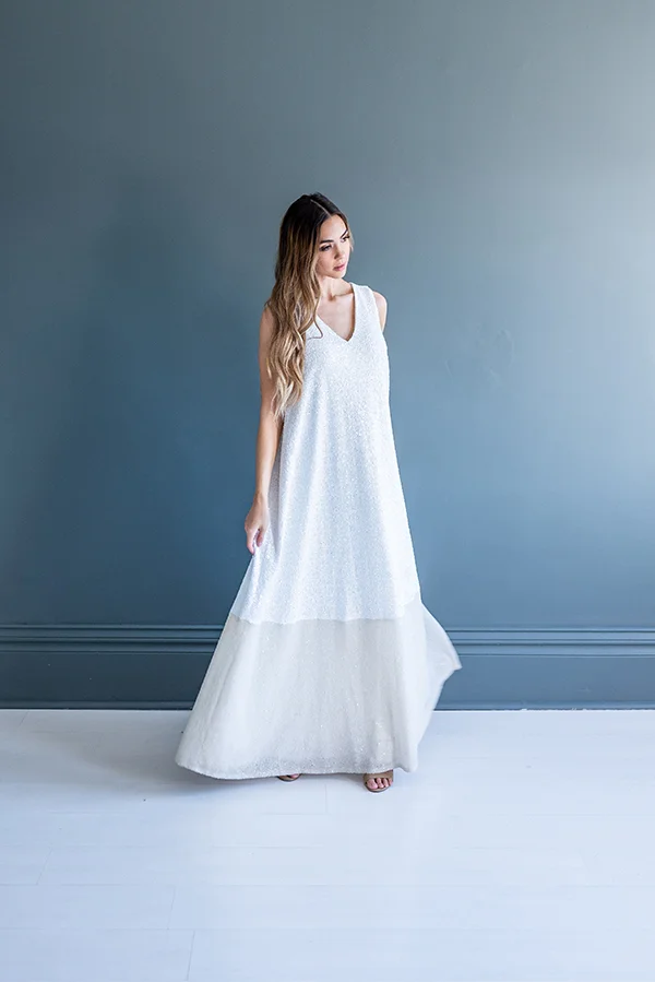 ivory sequin bridesmaid dress Kiss Me Sweetheart Long Dress  Maimoco