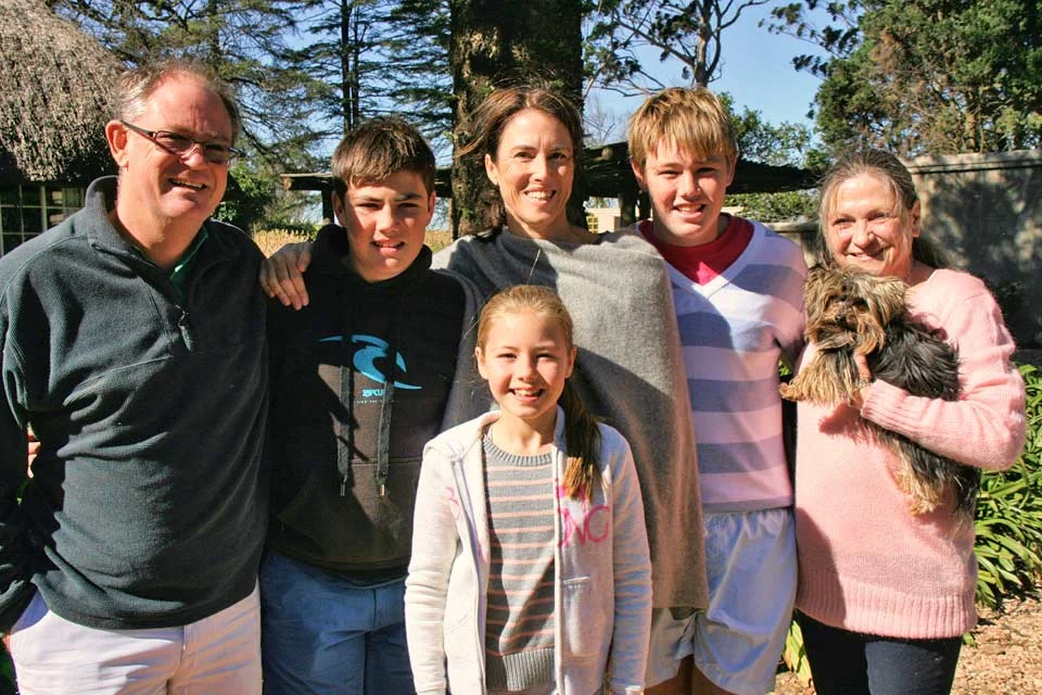 Dunstan, Basti, Carey, Nicholas and Jocelyn Farrell with Linda and Pippa Botha