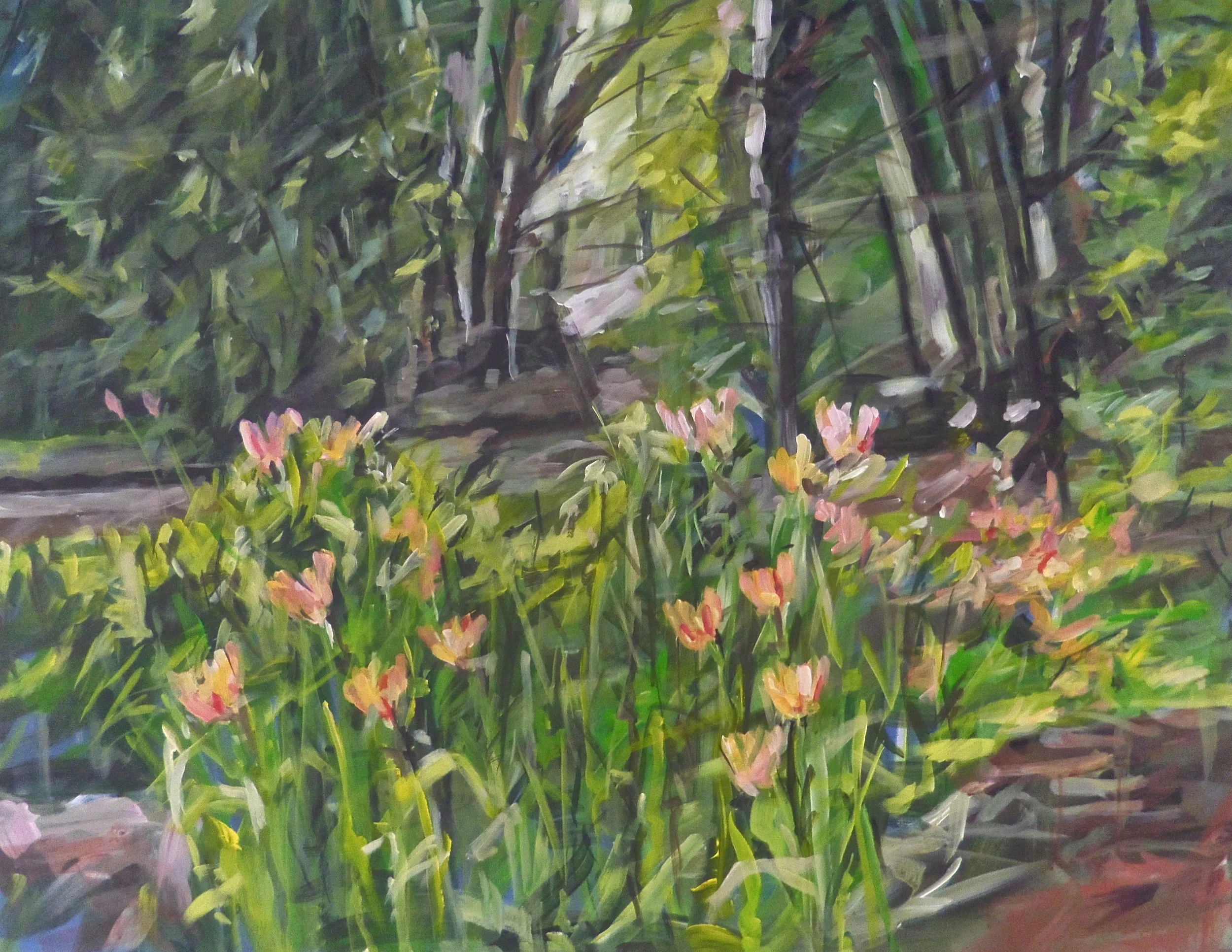 Tulpen im Garten  Acryl/Leinwand 100x130 cm