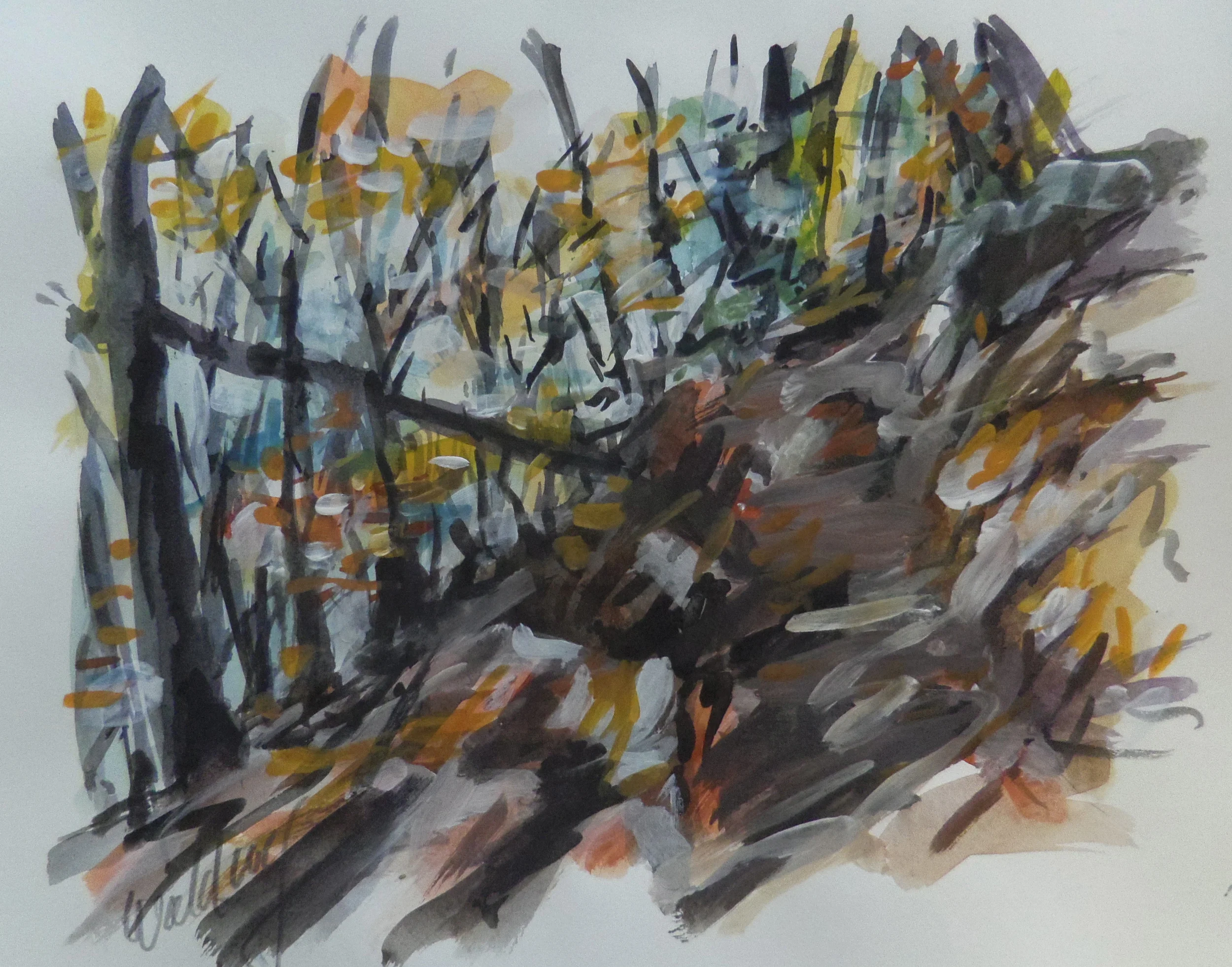 Waldweg im Winter  Aqarell  30x25 cm