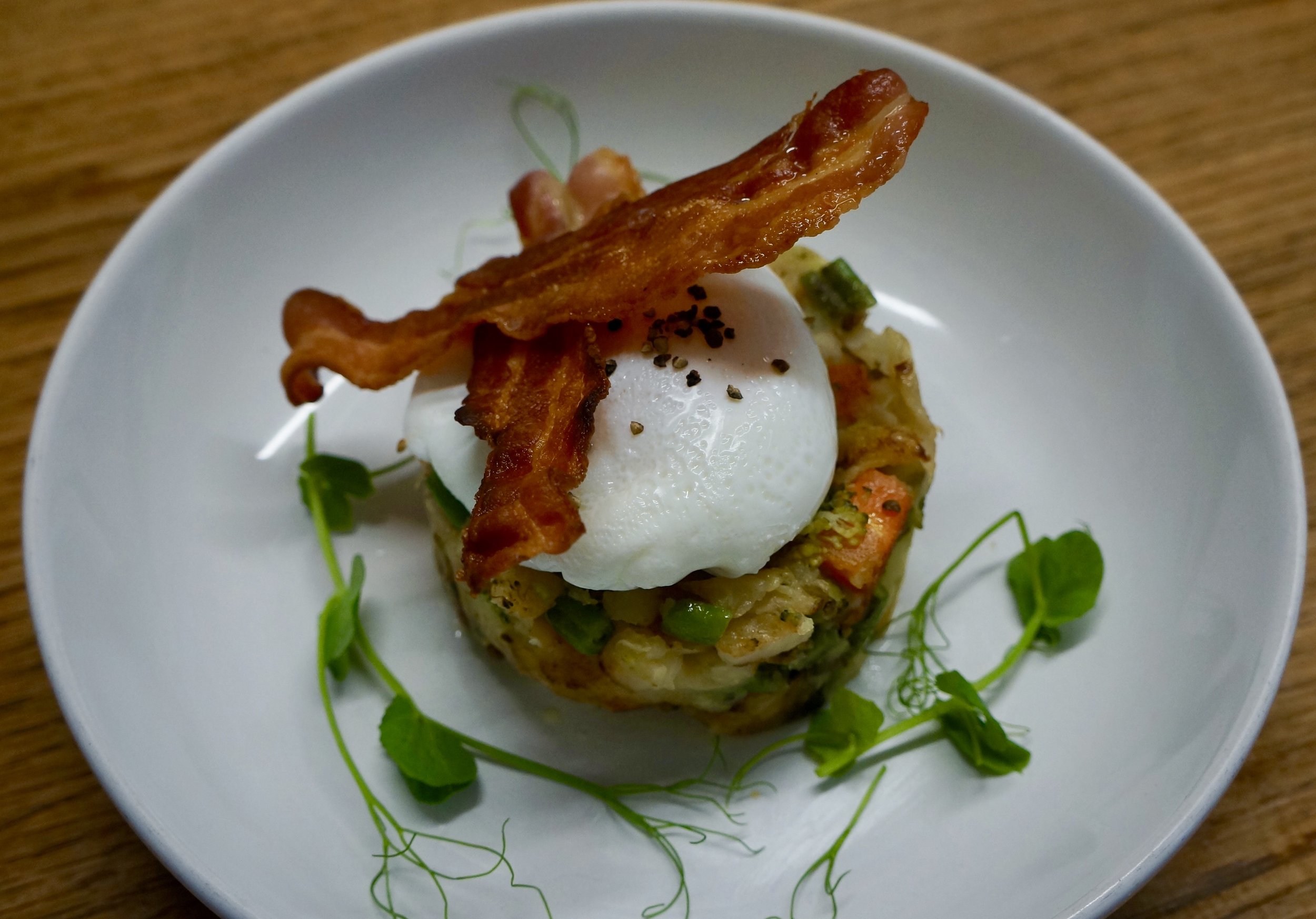 Bubble & Squeak with poached egg and bacon