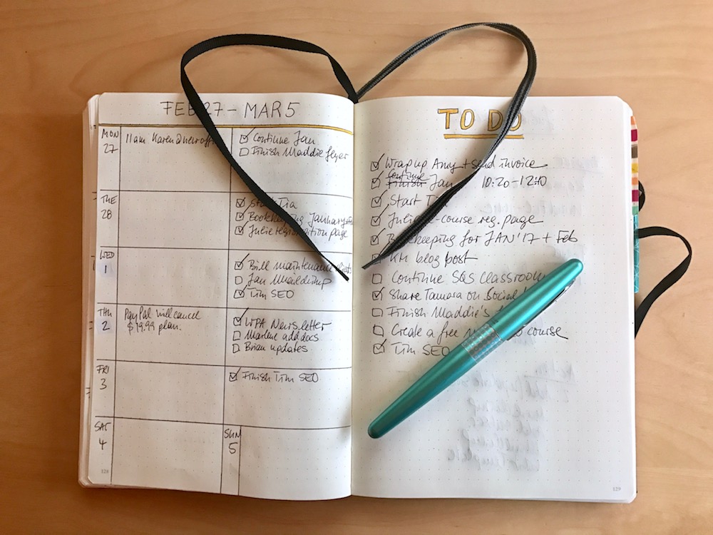 Weekly bullet journal spread