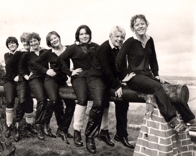 Photo from the early 1980s of the first female shipwrights in the Dockyard