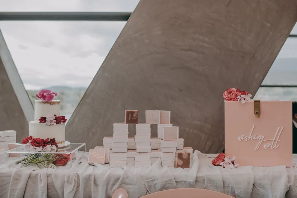 Elyse + Tim / Wedding Styling by Rebecca Ellie Studio / Signage design and frame hire Rebecca Ellie Studio / Photography Kristy Lee / Venue Pharos, Mona , Tasmania