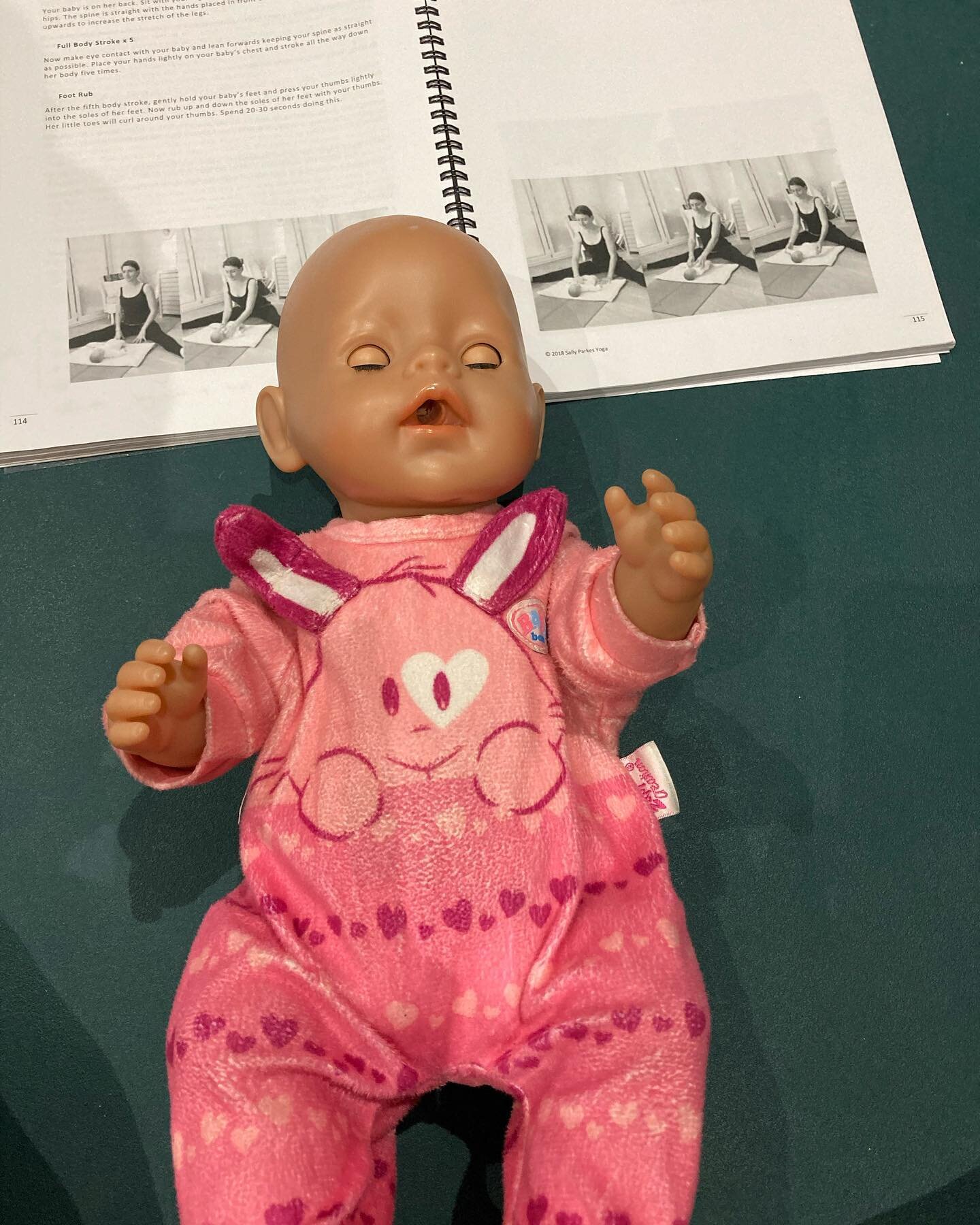 Ammee was so excited to share her baby with me for class today in @sallyparkespregnancyyoga training. I have one chilled baby born doll 🤣 #training #homelearning #onlinelearning #pregnancy #pregnancyyoga