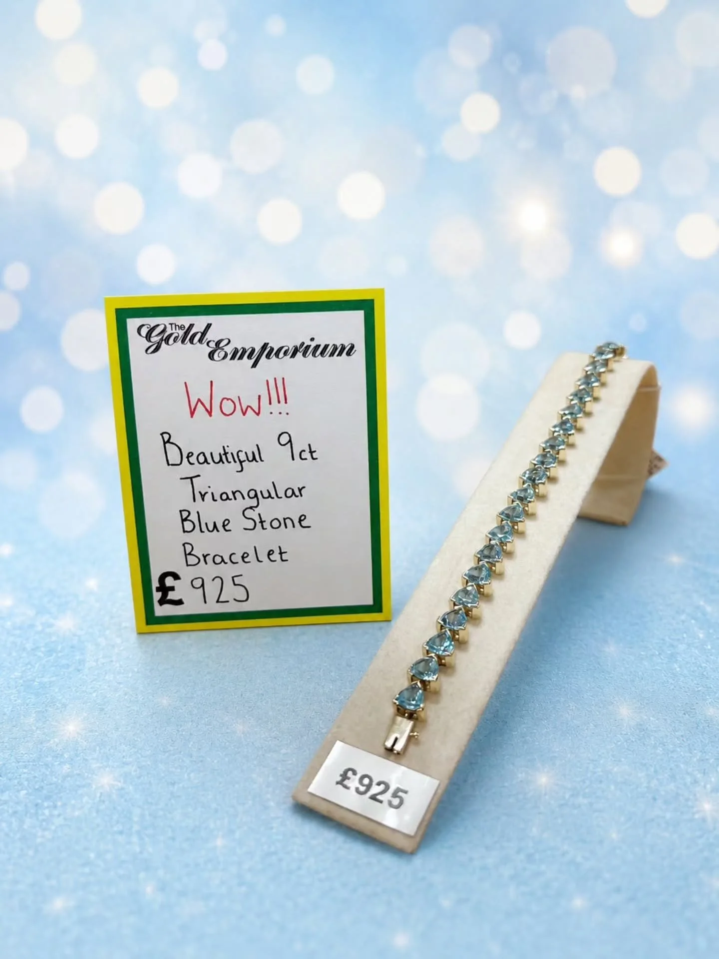 New gold stock 💛 

I have no words...this stunning and unique 9ct bracelet has just landed in store, featuring a row of glamorous blue precious stones it is out of this world😱💙 you'll definitely be kicking yourself if you miss out on this one...🤭