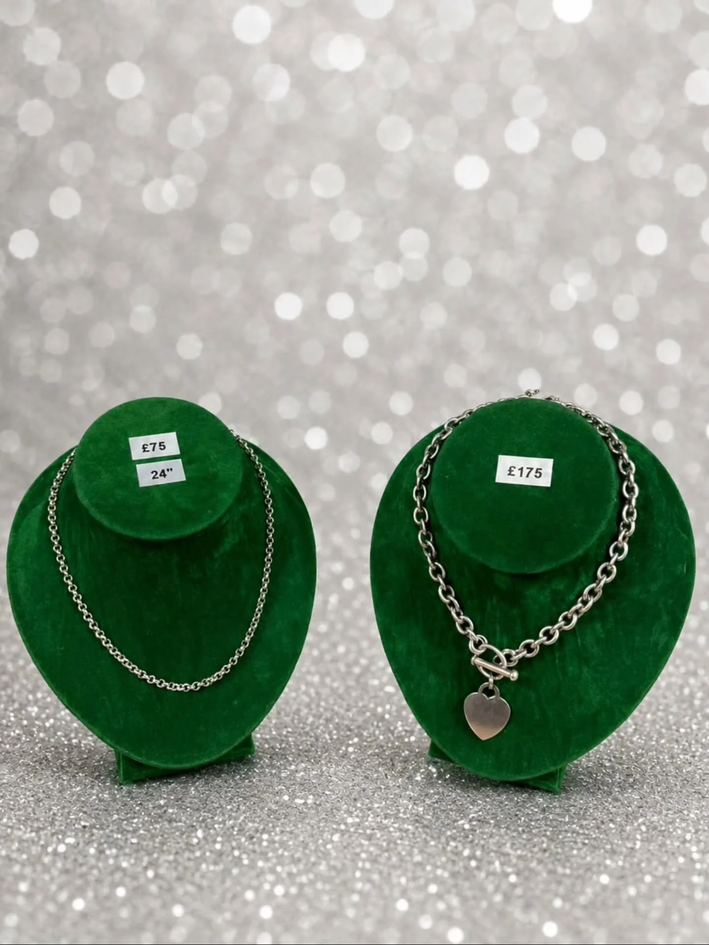 New silver stock ⛓️

We have these 2 wonderful sterling silver necklaces in store now! On the left we have a 24 inch belcher chain and on the right we have this lovely t-bar necklace with a heart pendant ❤️

We offer deposits and part payments with 3