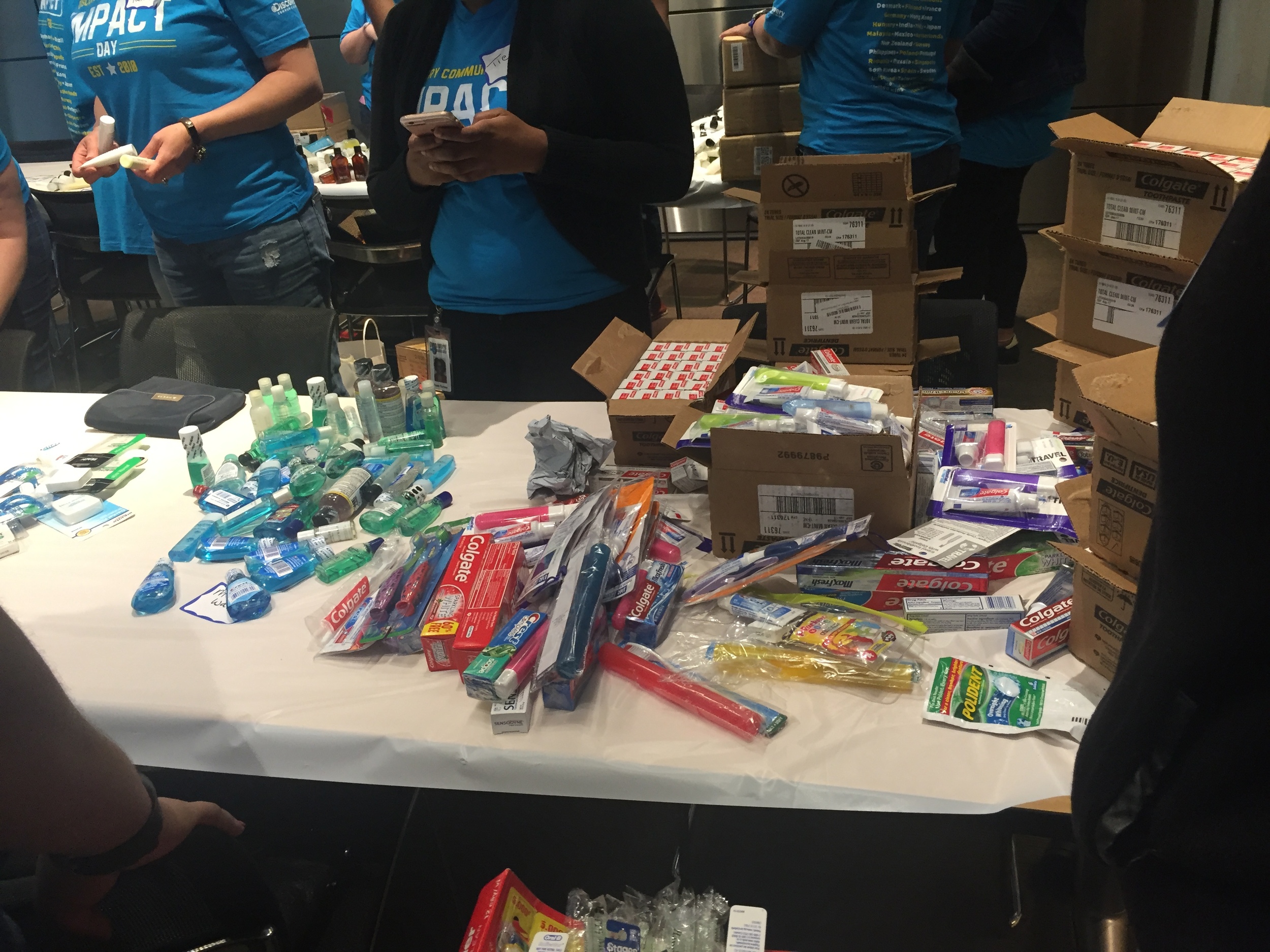  Discovery Communications employees packing Bolt Bags for Impact Day 2016! 