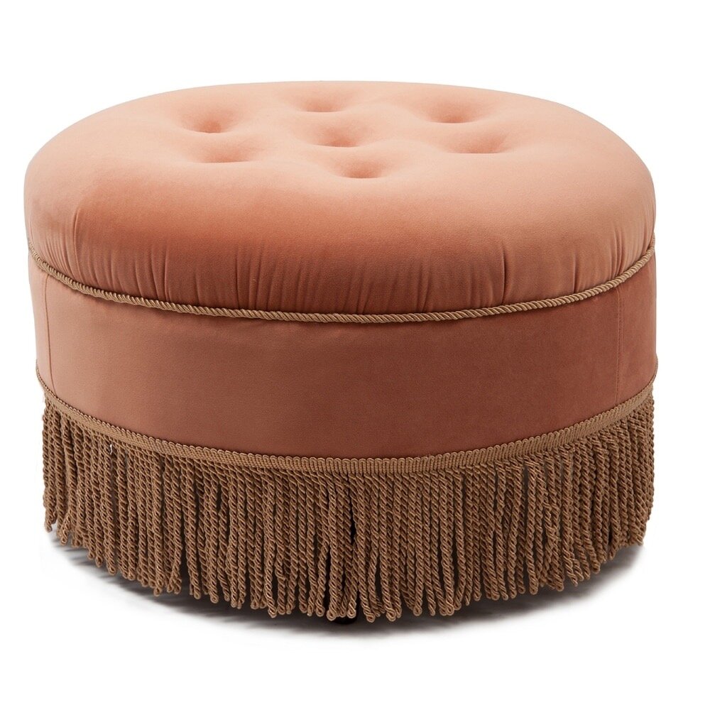 Salmon Velvet Tassel Ottoman 