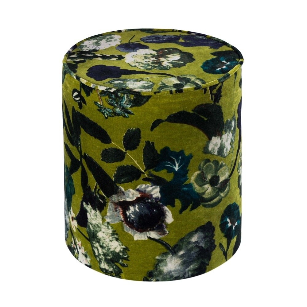 Green Floral Velvet Ottoman 
