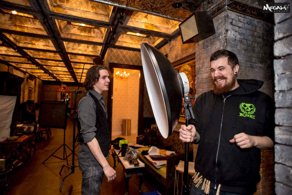Gaffer (and all around good guy Jarvis) and Ian (who prefers to go by Gene Parmesan) adjusting lighting.