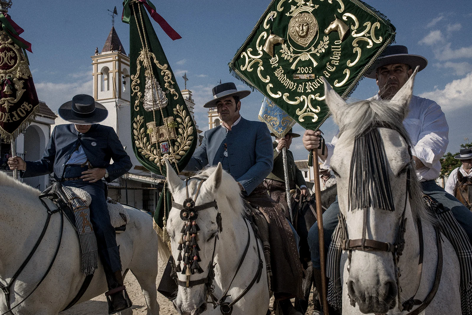 The Badajoz's brotherhood did an almost 200 km journey to town. Some start the procession one or two weeks before the Pentecost Sunday. Apart from Spain, there is also El Rocío brotherhoods in Brasil, Argentina or Australia. El Rocío, Spain, May 2015.