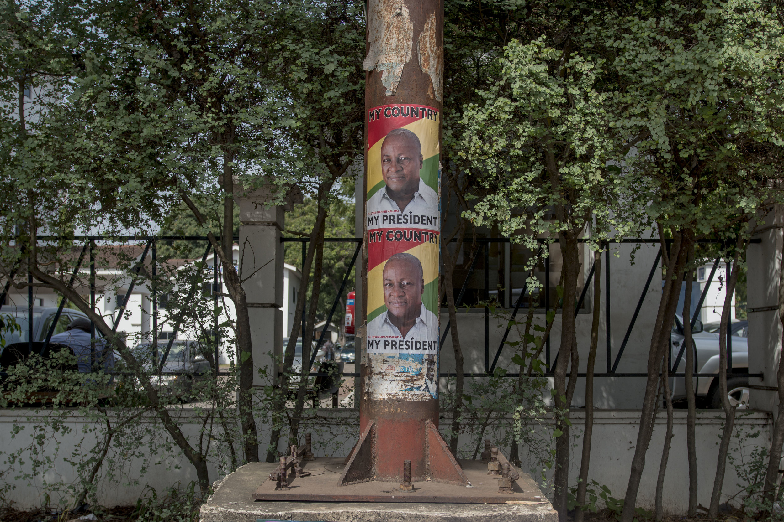  Billboards from a support group of the actual president of Ghana, Johan Dramani Mahama, and main candidate of the National Democratic Congress party for the incoming general election on 7th December can be seen in the city of Accra, Ghana 