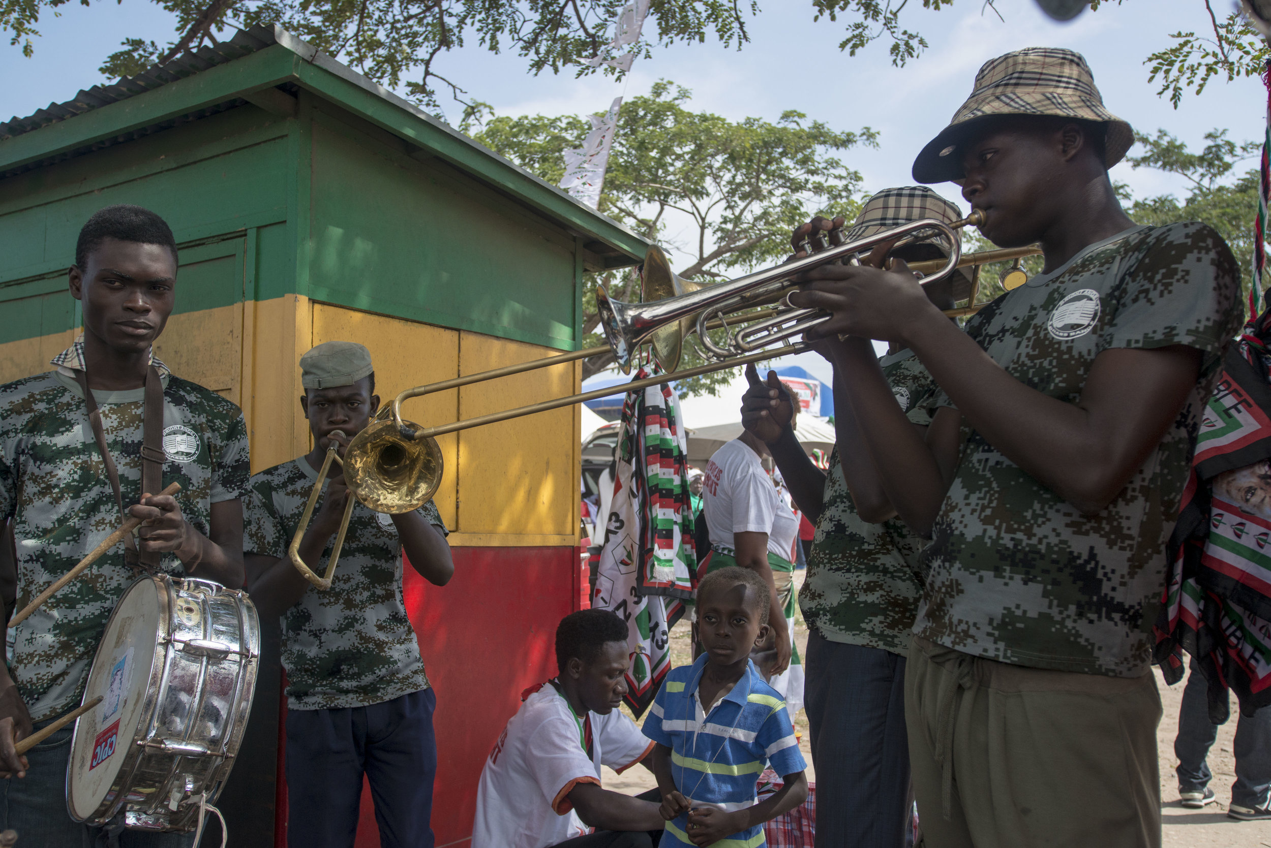  Musician practicing before a rally in support of NDC and John Dramani Mahama starts in Tema town, Accra 