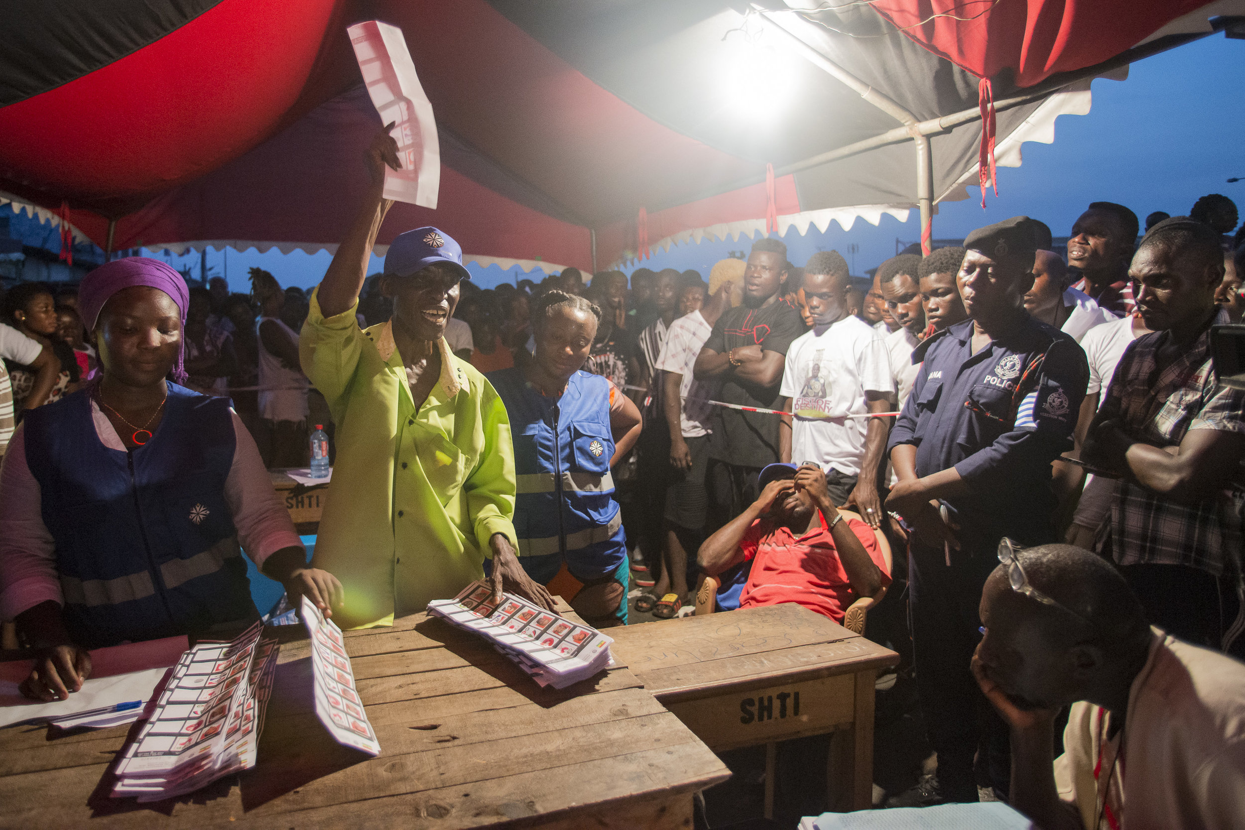  Vote counting after polling stations closed on 7th December Ghana's General Election Day 