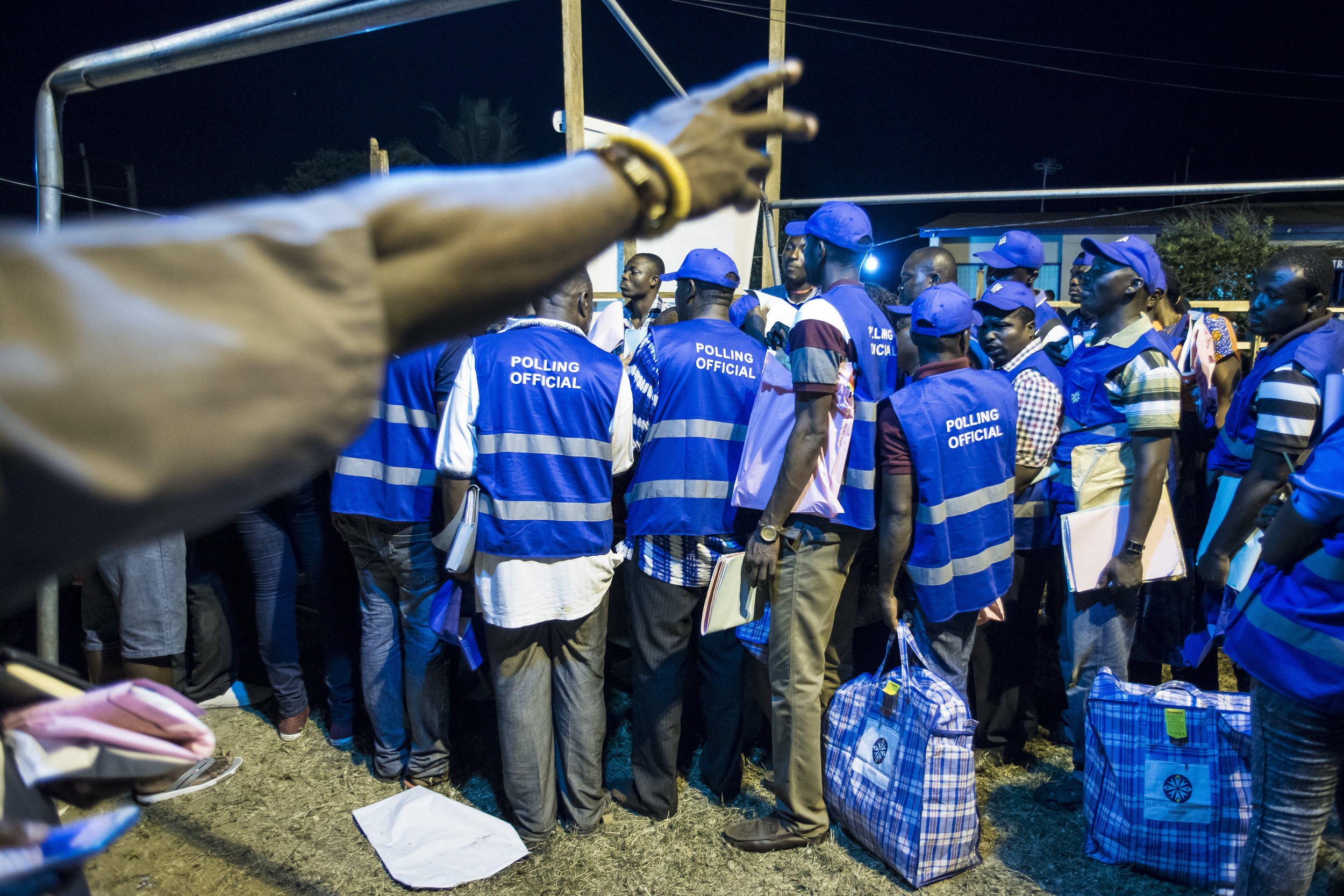  Election Commission volunteers gather in a Coalition Center in Teshie neighbourhood, Accra, to prepare for counting casted ballots during 7th December General Election Day 