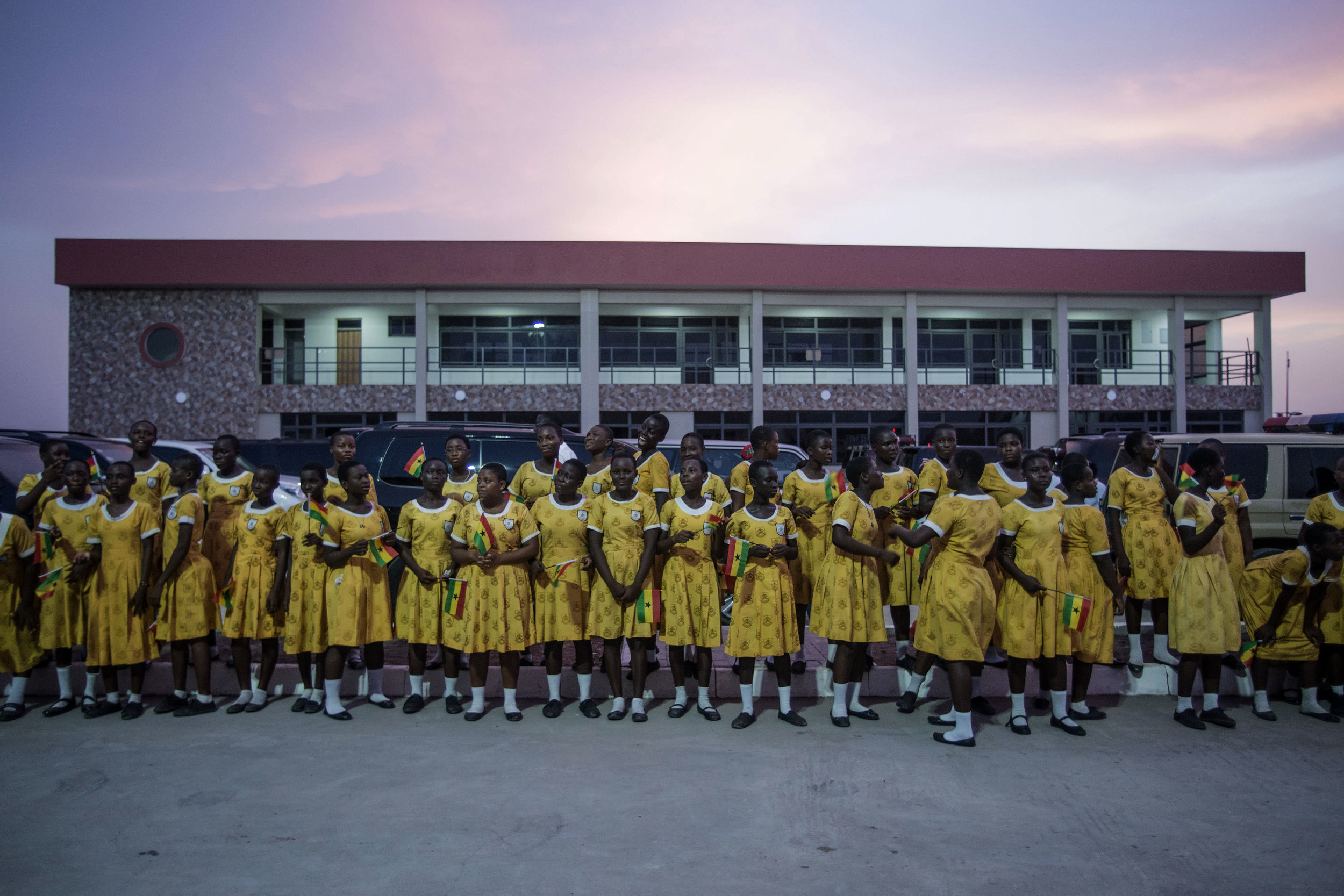  Kids of the K.G St.Marys school wait for Ghana's president John Dramani Mahama during the opening of the new Bukom Boxing Arena in Accra 