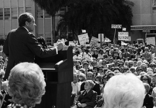 US President Nixon addressing Americans