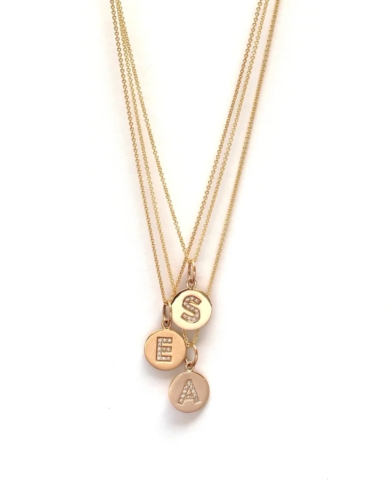Pavé Diamond Initial Disc Necklace 