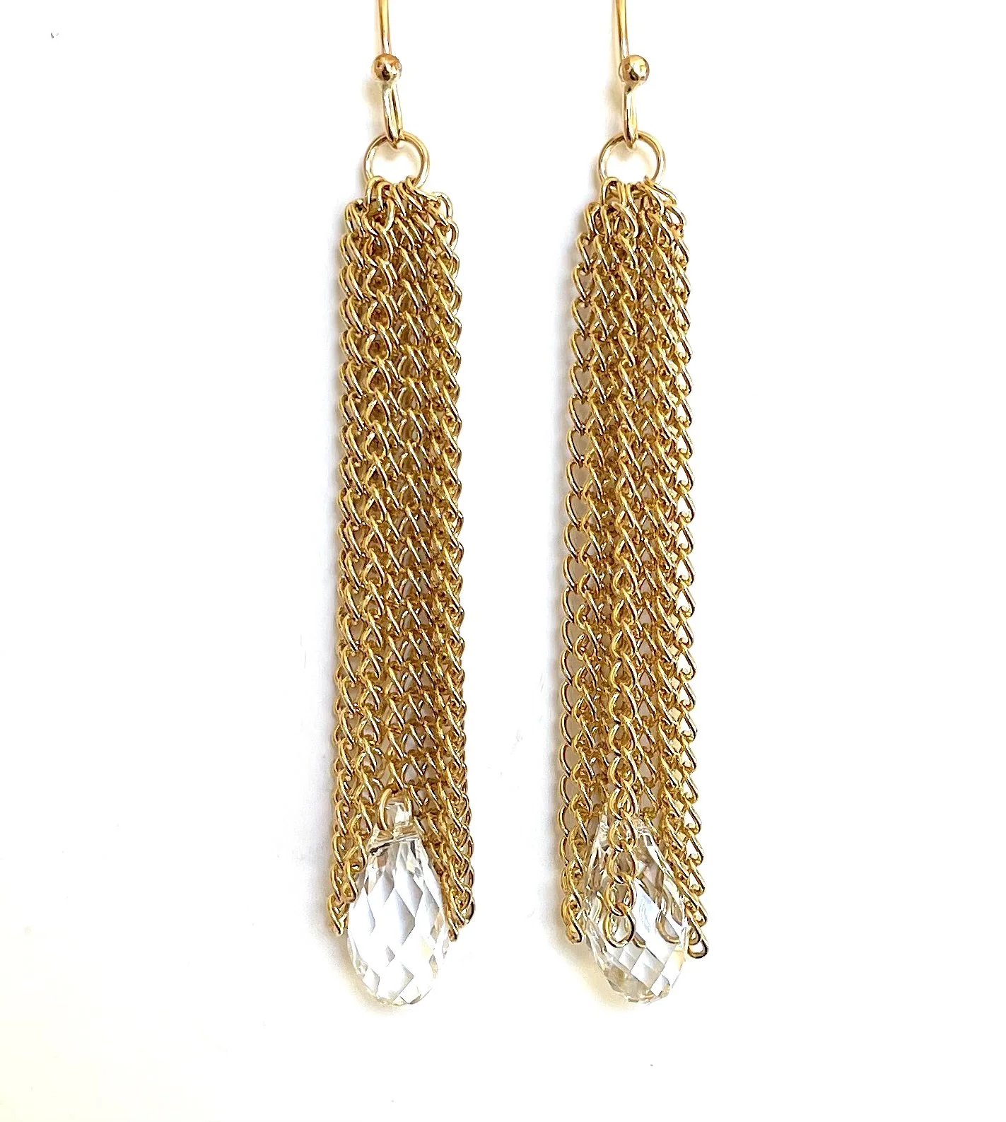 thumbnail image 2 of E680A Clip-On Screw Back Crystal Tassel Earrings – 2.8 Inch Long, White Gold Plated, Lightweight – Silver Rhinestone 2 of 3