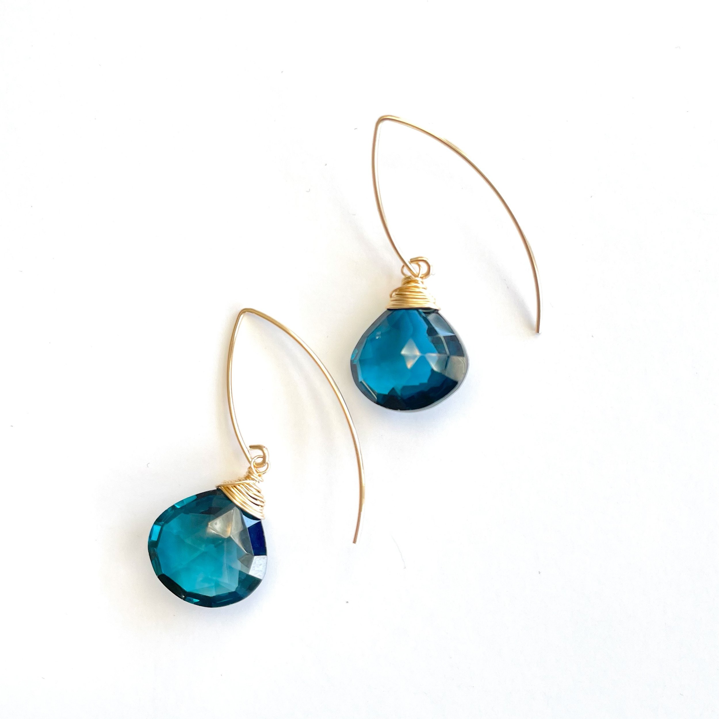 Celestial Drop Earrings in rich London blue quartz - minimalistic clean lines with a pop of color - go for it #dropearrings #gemstoneearrings #fillmorestreet #sanfrancisco #jewelrydesigner #jewelrysuppliers #goldearrings #ootd #customjewelry #gifts #